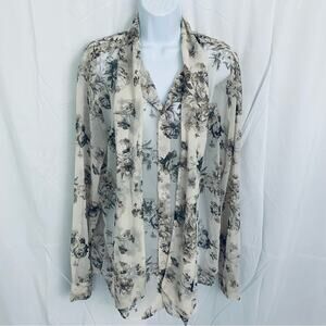 ASOS Sheer Long Sleeve Floral Front Tie Top Size Medium